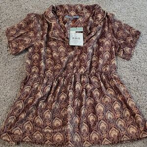 Ritu Kumar Paisley Patterned Top in Brown and Cream